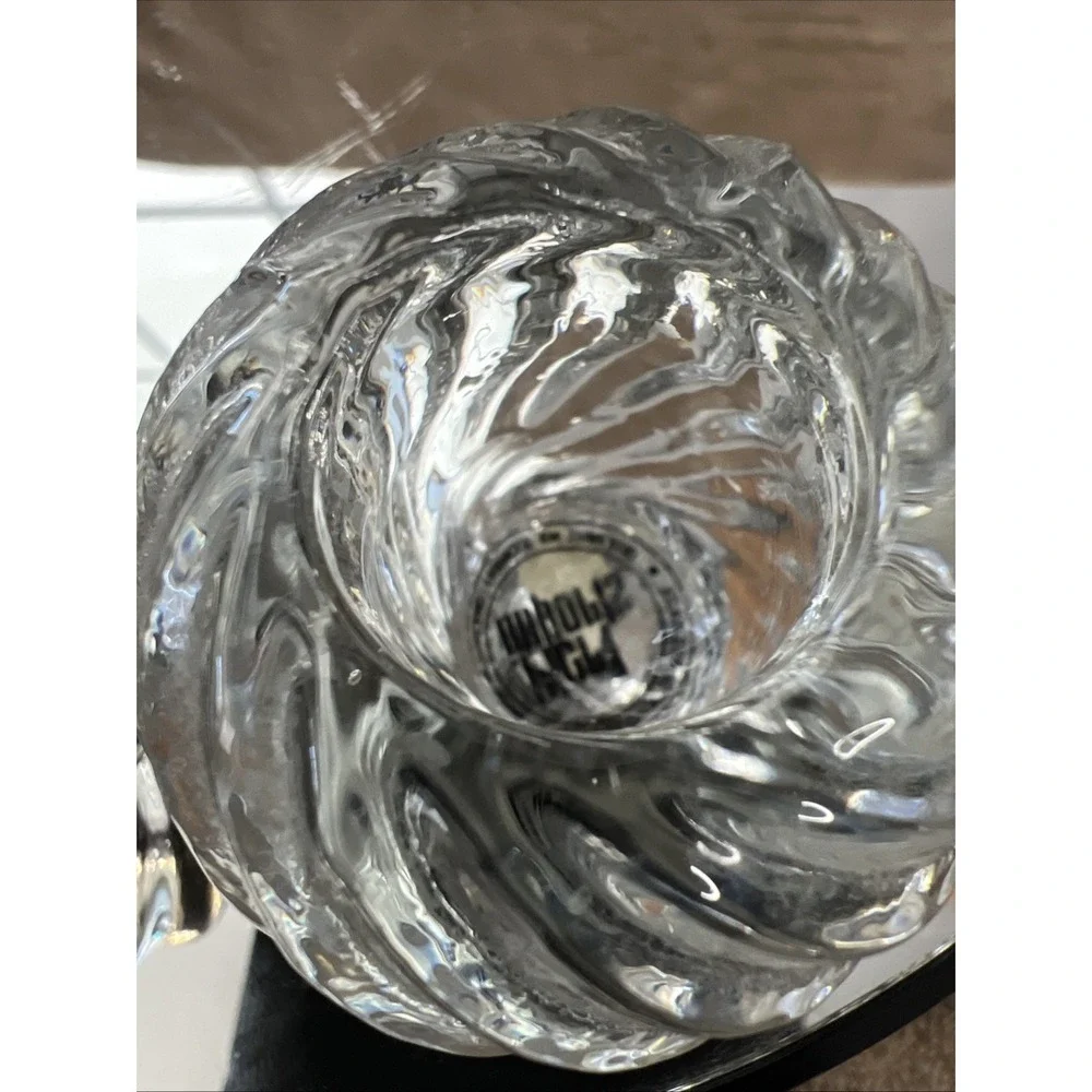 Set of 2 Pier 1 One Imports Hand Blown Clear‎ Swirl Glass Round Candle Holders